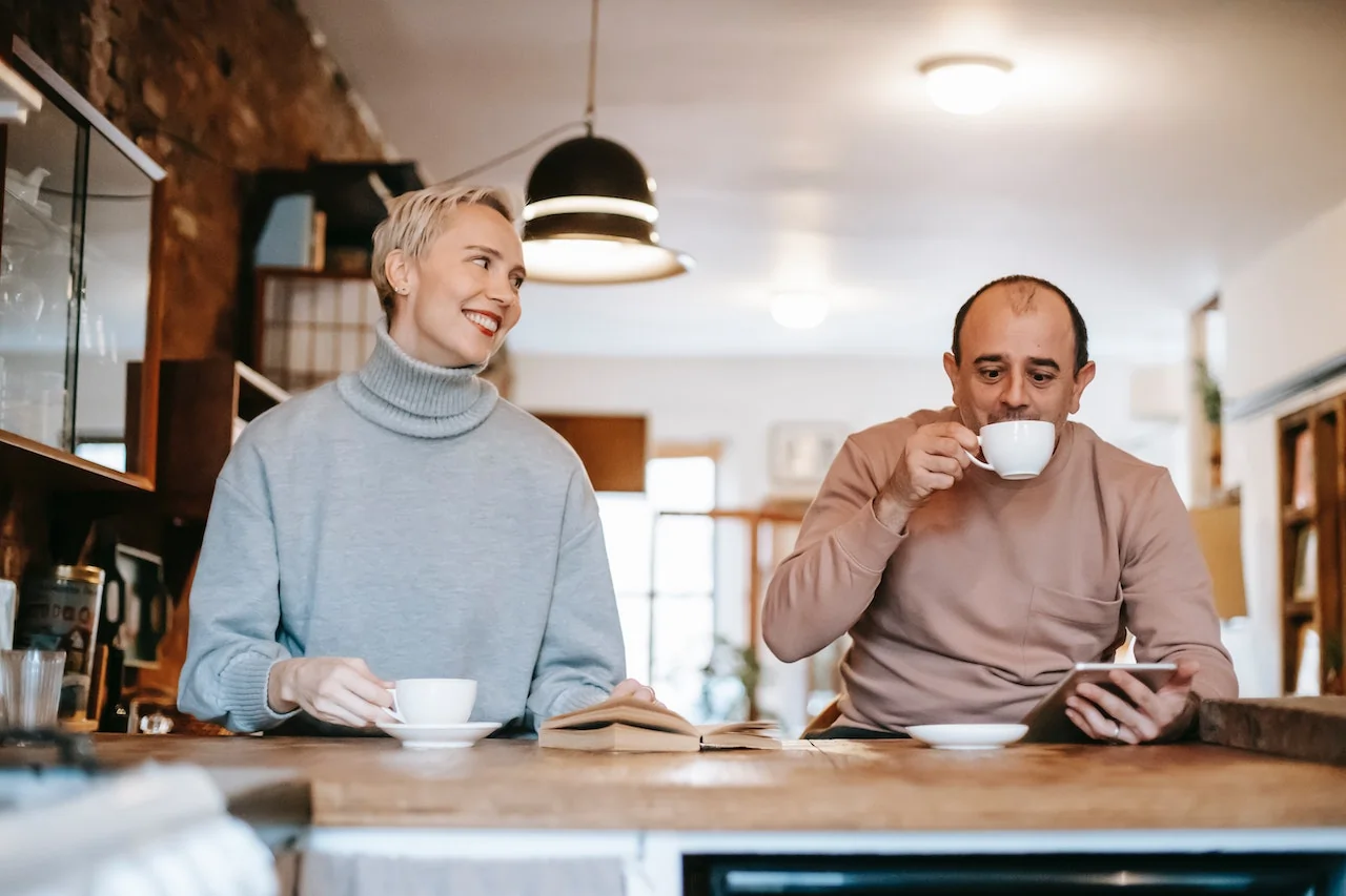 Couple sipping Coffee peacefully